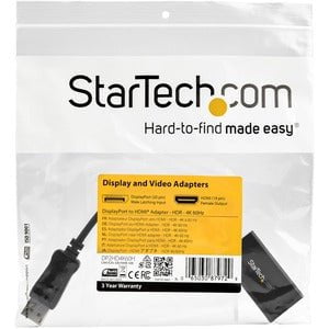 StarTech.com DisplayPort to HDMI Adapter, 4K 60Hz HDR10 Active DisplayPort 1.4 to HDMI 2.0b Converter, Latching DP Connector, DP to HDMI - 1 Pack - 1 x 20-pin DisplayPort 1.4 Digital Audio/Video - Male - 1 x 19-pin HDMI 2.0b Digital Audio/Video - Female - IM4417720