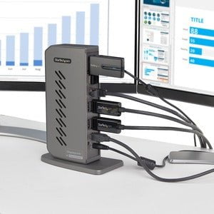 StarTech.com Docking Station - for Notebook - 40 W - USB 3.1 (Gen 1) Type B - USB Type-C - Network (RJ-45) - HDMI - DisplayPort - Black, Silver - Audio Line Out - Wired IM5135858