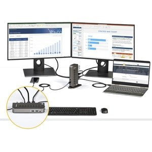 StarTech.com Docking Station - for Notebook - 40 W - USB 3.1 (Gen 1) Type B - USB Type-C - Network (RJ-45) - HDMI - DisplayPort - Black, Silver - Audio Line Out - Wired IM5135858