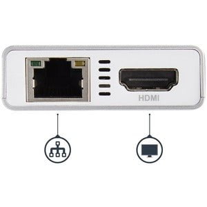 StarTech.com Docking Station - for Notebook - 60 W - USB Type C - 1 Displays Supported - 4K - 4096 x 2160, 3840 x 2160 - 2 x USB Ports - 2 x USB 3.0 - 2 x USB Type-A Ports - USB Type-A - USB Type-C - Network (RJ-45) - HDMI - Silver, White - Wireless LAN - IM3638553