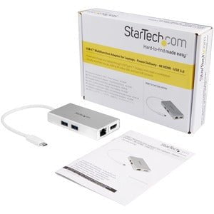 StarTech.com Docking Station - for Notebook - 60 W - USB Type C - 1 Displays Supported - 4K - 4096 x 2160, 3840 x 2160 - 2 x USB Ports - 2 x USB 3.0 - 2 x USB Type-A Ports - USB Type-A - USB Type-C - Network (RJ-45) - HDMI - Silver, White - Wireless LAN - IM3638553