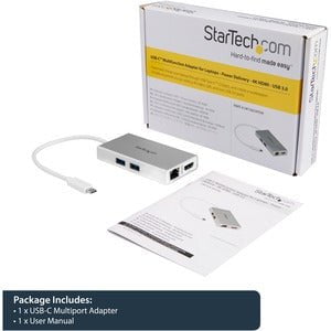 StarTech.com Docking Station - for Notebook - 60 W - USB Type C - 1 Displays Supported - 4K - 4096 x 2160, 3840 x 2160 - 2 x USB Ports - 2 x USB 3.0 - 2 x USB Type-A Ports - USB Type-A - USB Type-C - Network (RJ-45) - HDMI - Silver, White - Wireless LAN - IM3638553