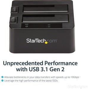 StarTech.com Drive Dock SATA/600 - USB 3.1 Type B Host Interface - UASP Support External - Black - Dual-Bay Hard Drive Dock for 2.5" / 3.5" SATA Drives; SATA III (6.0 Gbps) HDD/SSD; USB 3.2 Gen 2 (10 Gbps) Host Connection; Top-Loading Drive Bay w/ Drive D IM2997218