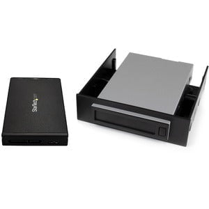 StarTech.com Drive Enclosure for 3.5" , 5.25" SATA/600 - USB 3.1 Micro-B Host Interface - UASP Support Internal/External - Black - Hot Swappable Bays - 1 x HDD Supported - 1 x SSD Supported - 1 x Total Bay - 1 x 2.5" Bay - Plastic, Aluminium IM3695957