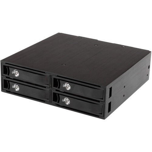 StarTech.com Drive Enclosure for 5.25" SATA/600, Serial Attached SCSI (SAS) - Serial ATA/600 Host Interface Internal - Black - 4 x HDD Supported - 4 x SSD Supported - 4 x Total Bay - 4 x 2.5" Bay - Aluminium IM2962757