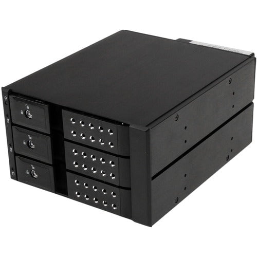 StarTech.com Drive Enclosure for 5.25" Serial Attached SCSI (SAS), SATA/600 - Serial ATA/600 Host Interface Internal - Black - Easily connect and hot swap up to three 3.5" SATA/SAS hard drives from two 5.25" bays - SATA Backplane - Hot Swap Bay - Trayless IM2560922