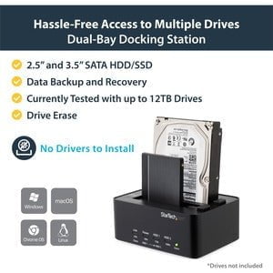 StarTech.com Dual Bay Hard Drive Duplicator and Eraser, External HDD/SSD Cloner / Copier / Wiper Tool, USB 3.0 to SATA Docking Station - Standalone - 1 x Source Drive(s) Supported - 1 x Destination Drive(s) Supported - Serial ATA/600 Drive Interface - USB IM2523155