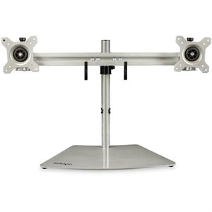 StarTech.com Dual Monitor Stand, Free Standing Desktop Pole Stand for 2x 24" (17.6lb/8kg) VESA Mount Displays, Height Adjustable, Silver - VESA 75x75/100x100mm free standing dual monitor stand for displays up to 24" (18lb) - Height adjustable 25" crossbar IM4545047