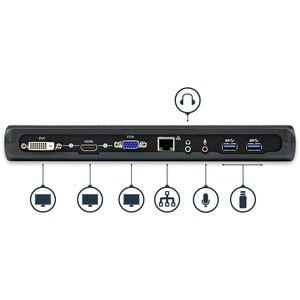 StarTech.com Dual Monitor USB 3.0 Laptop Docking Station, HDMI & DVI/VGA, 3x USB-A Hub, GbE, Audio, Universal USB-A Dock, Win/Mac, TAA - Dual Monitor USB 3.0 docking station w/ HDMI VGA DVI - Up to 1920x1080 (HDMI) 1920x1200 (DVI-D) and 2048x1152 (VGA) - IM2452823