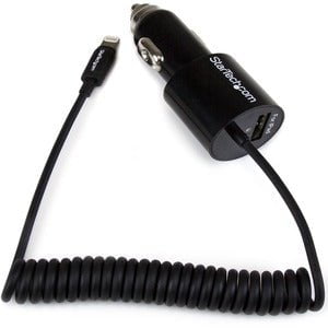 StarTech.com Dual-port Car Charger with Lightning Cable and USB 2.0 Port - Black - 1 Pack - 21 W - 5 V DC/4.20 A Output IM2901892