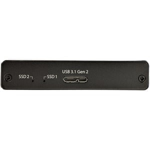 StarTech.com Dual-Slot Drive Enclosure for M.2 SATA SSDs - USB 3.1 (10Gbps) - RAID - 2 x SSD Supported - Serial ATA/600 Controller0, 1, Concatenation, JBOD - 2 x Total Bays - 1 USB Port(s) - Portable - TAA Compliant IM3587842