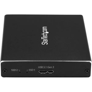 StarTech.com Dual-Slot Drive Enclosure for M.2 SATA SSDs - USB 3.1 (10Gbps) - RAID - 2 x SSD Supported - Serial ATA/600 Controller0, 1, Concatenation, JBOD - 2 x Total Bays - 1 USB Port(s) - Portable - TAA Compliant IM3587842