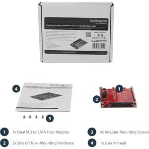 StarTech.com Dual-Slot M.2 Drive to SATA Adapter for 2.5" Drive Bay - RAID - Create high-performance storage with RAID by installing two M.2 SATA SSDs into a 2.5" SATA interface - M.2 Drive to SATA Adapter - Supports B key M.2 SATA SSDs - RAID 0, 1, spann IM4017379