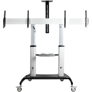StarTech.com Dual TV Cart, 60in VESA TVs up to 50kg/110lb each, Height Adjustable Mobile Display Mount/Cart, Rolling TV Cart on Wheels - 2 Shelf - 109.77 kg Capacity - 4 Casters - Aluminium - 711.2 mm Length x 2225 mm Width x 2377.4 mm Height - For 2 Devi IM5445654