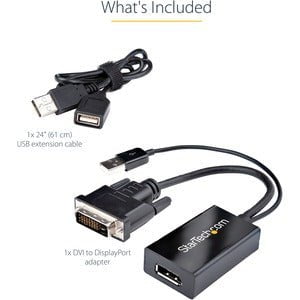 StarTech.com DVI to DisplayPort Adapter with USB Power - DVI-D to DP Video Adapter - DVI to DisplayPort Converter - 1920 x 1200 - 1 Pack - 1 x 20-pin DisplayPort 1.2 Digital Audio/Video - Female - 1 x Powered USB Type A - Male, 1 x 25-pin DVI-D (Single-Li IM4031621