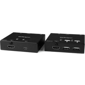 StarTech.com HDMI over CAT6 Extender with 4-port USB Hub - 165 ft (50m) - 1080p - 1 Input Device - 1 Output Device - 79.25 m Range - 4 x Network (RJ-45) - 5 x USB - 1 x HDMI In - 1 x HDMI Out - WUXGA - 1920 x 1200 - Twisted Pair - Category 6 - TAA Complia IM3141116
