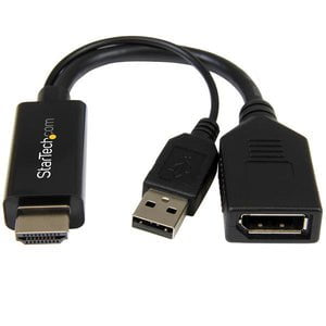 StarTech.com HDMI to DisplayPort Adapter - 4K 30Hz - HDMI to DisplayPort Converter - Compact HDMI to DP Adapter - USB-Powered - 1 Pack - 1 x 19-pin HDMI Digital Audio/Video - Male - 1 x 20-pin DisplayPort Digital Audio/Video - Female, 1 x Powered USB Type IM3066483