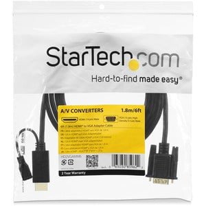 StarTech.com HDMI to VGA Cable - 3 ft / 1m - 1080p - 1920 x 1200 - Active HDMI Cable - Monitor Cable - Computer Cable - 91.44 cm HDMI/VGA Video Cable for Video Device, Monitor, Projector, MAC, Workstation, TV - First End: 1 x 19-pin HDMI Digital Audio/Vid IM2869959