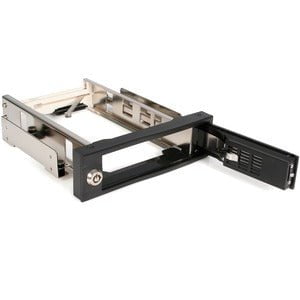 StarTech.com HSB100SATBK Drive Bay Adapter for 5.25" SATA/600 - Serial ATA/600 Host Interface Internal - Black - 1 x HDD Supported - 1 x Total Bay - 1 x 3.5" Bay - Aluminium IM1594313