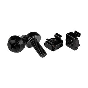 StarTech.com M6 x 12mm - Screws and Cage Nuts - 100 Pack, Black - M6 Mounting Screws & Cage Nuts for Server Rack & Cabinet - Rack Screw, Cage Nut - 12 mm - Square - Square - Steel - Black - 100 / Pack - TAA Compliant IM3066479