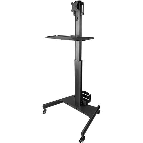 StarTech.com Mobile Standing Workstation with Monitor Mount, CPU/PC Holder, Height Adjustable Desktop Computer Cart, Standing Workstation - 9.98 kg Capacity - Steel - 645.2 mm Length x 850.9 mm Width - Black IM5386996