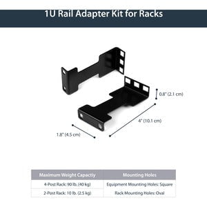 StarTech.com Rail Depth Adapter Kit for Server Racks - 4 in. (10 cm) Rack Extender - 1U - 4.54 kg Load Capacity IM3310265