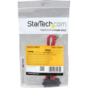 StarTech.com S18in SAS 29 Pin to SATA Cable with LP4 Power - 45.72 cm Data Transfer Cable for Host Bus Adapter, RAID Controller, Storage Device - First End: 1 x 7-pin SATA - Male - Second End: 1 x LP4 Power - Male, 1 x 29-pin SFF-8482 SAS - Red - 1 IM1596211