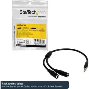 StarTech.com Slim Stereo Splitter Cable - 3.5mm Male to 2x 3.5mm Female - 20 cm Mini-phone Audio Cable for Audio Device, Headphone, Speaker, Cellular Phone, iPhone - First End: 1 x Mini-phone Stereo Audio - Male - Second End: 2 x Mini-phone Stereo Audio - IM2023895