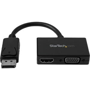 StarTech.com Travel A/V Adapter: 2-in-1 DisplayPort to HDMI or VGA - 1 Pack - 1 x 20-pin DisplayPort 1.2 Digital Audio/Video - Male - 1 x 15-pin HD-15 - Female, 1 x 19-pin HDMI 1.4 Digital Audio/Video - Female - Black IM2910024