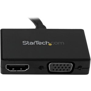 StarTech.com Travel A/V Adapter: 2-in-1 DisplayPort to HDMI or VGA - 1 Pack - 1 x 20-pin DisplayPort 1.2 Digital Audio/Video - Male - 1 x 15-pin HD-15 - Female, 1 x 19-pin HDMI 1.4 Digital Audio/Video - Female - Black IM2910024