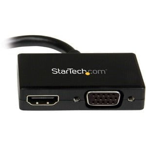 StarTech.com Travel A/V Adapter: 2-in-1 Mini DisplayPort to HDMI or VGA Converter - 1 Pack - 1 x 20-pin Mini DisplayPort Digital Audio/Video - Male - 1 x 19-pin HDMI Digital Audio/Video - Female, 1 x 15-pin HD-15 - Female - Black IM2865516