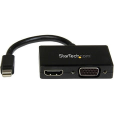 StarTech.com Travel A/V Adapter: 2-in-1 Mini DisplayPort to HDMI or VGA Converter - 1 Pack - 1 x 20-pin Mini DisplayPort Digital Audio/Video - Male - 1 x 19-pin HDMI Digital Audio/Video - Female, 1 x 15-pin HD-15 - Female - Black IM2865516