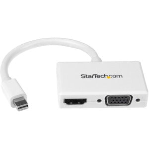 StarTech.com Travel A/V Adapter - 2-in-1 Mini DisplayPort to HDMI or VGA Converter - White - 1 Pack - 1 x 20-pin Mini DisplayPort Digital Audio/Video - Male - 1 x 15-pin HD-15 - Female, 1 x 19-pin HDMI Digital Audio/Video - Female - White IM2894955