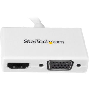 StarTech.com Travel A/V Adapter - 2-in-1 Mini DisplayPort to HDMI or VGA Converter - White - 1 Pack - 1 x 20-pin Mini DisplayPort Digital Audio/Video - Male - 1 x 15-pin HD-15 - Female, 1 x 19-pin HDMI Digital Audio/Video - Female - White IM2894955