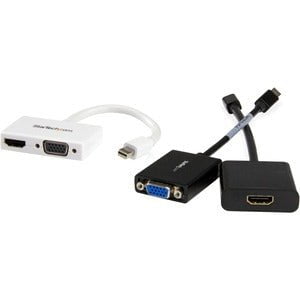 StarTech.com Travel A/V Adapter - 2-in-1 Mini DisplayPort to HDMI or VGA Converter - White - 1 Pack - 1 x 20-pin Mini DisplayPort Digital Audio/Video - Male - 1 x 15-pin HD-15 - Female, 1 x 19-pin HDMI Digital Audio/Video - Female - White IM2894955