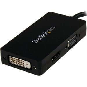 StarTech.com Travel A/V adapter: 3-in-1 DisplayPort to VGA DVI or HDMI converter - 1 Pack - 1 x 20-pin DisplayPort Digital Audio/Video Male - 1 x 25-pin DVI-D Digital Video Female, 1 x 19-pin HDMI Digital Audio/Video Female, 1 x 15-pin HD-15 VGA Female - IM2902493