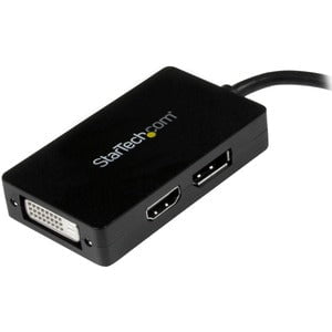 StarTech.com Travel A/V adapter - 3-in-1 Mini DisplayPort to DisplayPort DVI or HDMI converter - 1 Pack - 1 x 20-pin Mini DisplayPort Digital Audio/Video - Male - 1 x 25-pin DVI-D Digital Video - Female, 1 x 19-pin HDMI Digital Audio/Video - Female, 1 x 2 IM2902507