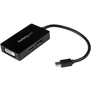 StarTech.com Travel A/V adapter - 3-in-1 Mini DisplayPort to DisplayPort DVI or HDMI converter - 1 Pack - 1 x 20-pin Mini DisplayPort Digital Audio/Video - Male - 1 x 25-pin DVI-D Digital Video - Female, 1 x 19-pin HDMI Digital Audio/Video - Female, 1 x 2 IM2902507