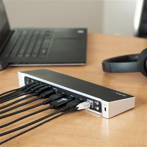 StarTech.com Triple Monitor USB 3.0 Docking Station for Laptops - Mac & Windows - USB Fast Charge Port - Up to 4K - USB3DOCKH2DP - 4K USB docking station supports 4K on one display - Triple display docking station has fast-charge port - USB 3.0 docking st IM3022395