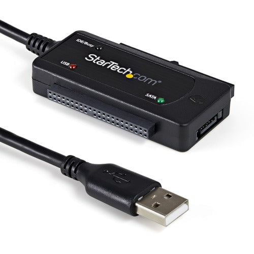 StarTech.com USB 2.0 to SATA/IDE Combo Adapter for 2.5/3.5" SSD/HDD - 1 Pack - 1 x 4-pin USB 2.0 Type A - Male - 1 x 40-pin IDE - Female, 1 x 44-pin IDE - Female, 1 x 4-pin LP4 - Female, 1 x 7-pin SATA - Female, 1 x 15-pin SATA/Power - Female - Black IM1820058