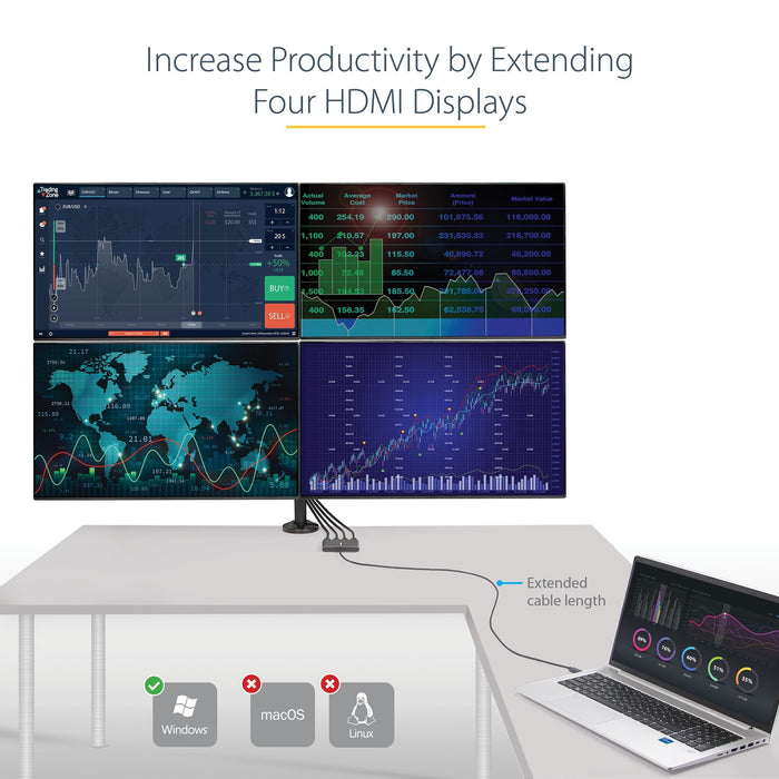 Startech.com USB 3.0 To 4 HDMI Adapter, Quad Monitor External Graphics Card DDUSB32HD4