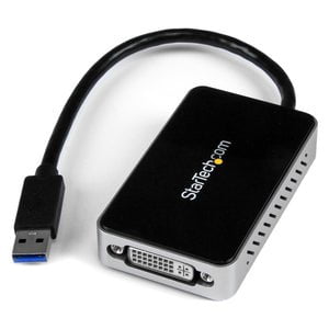StarTech.com USB 3.0 to DVI External Video Card Multi Monitor Adapter with 1-Port USB Hub â€" 1920x1200 - 1 Pack - 1 x 9-pin Type A USB 3.0 USB Male - 1 x 29-pin DVI-I VGA Female, 1 x 9-pin Type A USB 3.0 USB Female - 1920 x 1200 Supported - Black - TAA C IM2408521