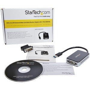 StarTech.com USB 3.0 to DVI External Video Card Multi Monitor Adapter with 1-Port USB Hub â€" 1920x1200 - 1 Pack - 1 x 9-pin Type A USB 3.0 USB Male - 1 x 29-pin DVI-I VGA Female, 1 x 9-pin Type A USB 3.0 USB Female - 1920 x 1200 Supported - Black - TAA C IM2408521