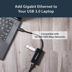 StarTech.com USB 3.0 to Gigabit Ethernet Adapter NIC w/ USB Port - Black - USB - 1 Port(s) - 1 x Network (RJ-45) - Twisted Pair - 10/100/1000Base-T - Desktop IM2485498