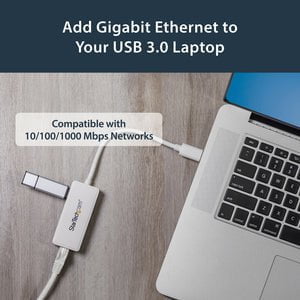 StarTech.com USB 3.0 to Gigabit Ethernet Adapter NIC w/ USB Port - White - USB - 1 Port(s) - 1 x Network (RJ-45) - Twisted Pair - 10/100/1000Base-T - Desktop IM2485499