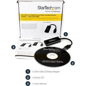 StarTech.com USB 3.0 to HDMI Adapter, 1080p Slim USB to HDMI Display Adapter Converter for Monitor, External Graphics Card, Windows Only - 1 Pack - 1 x 9-pin Type A USB 3.0 USB Male - 1 x 19-pin HDMI Digital Audio/Video Female - 1920 x 1200 Supported - Bl IM2560947