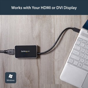 StarTech.com USB 3.0 to HDMI External Video Card Multi Monitor Adapter with 1-Port USB Hub â€" 1920x1200 / 1080p - 1 Pack - 1 x 9-pin Type A USB 3.0 USB Male - 1 x 19-pin HDMI Digital Audio/Video Female, 1 x 9-pin Type A USB 3.0 USB Female - 1920 x 1200 S IM2410880