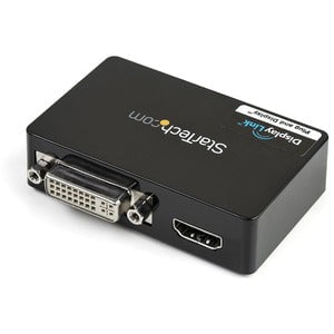 StarTech.com USB 3.0 to HDMIÂ® and DVI Dual Monitor External Video Card Adapter - 1 Pack - 1 x 9-pin Type B USB 3.0 USB Male - 1 x 29-pin DVI-I Video Female, 1 x 19-pin HDMI Digital Audio/Video Female - 2048 x 1152 Supported - Black - TAA Compliant IM2086146