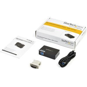 StarTech.com USB 3.0 to HDMIÂ® and DVI Dual Monitor External Video Card Adapter - 1 Pack - 1 x 9-pin Type B USB 3.0 USB Male - 1 x 29-pin DVI-I Video Female, 1 x 19-pin HDMI Digital Audio/Video Female - 2048 x 1152 Supported - Black - TAA Compliant IM2086146