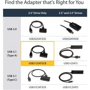 StarTech.com USB 3.1 (10Gbps) Adapter Cable for 2.5" SATA SSD/HDD Drives - Connect a 2.5" SATA SSD/HDD to your computer using this USB 3.1 Gen 2 (10 Gbps) ultra-portable adapter cable - USB SATA Adapter - SATA to USB 3.1 Gen 2 Converter - USB 3.1 to SATA IM2997219